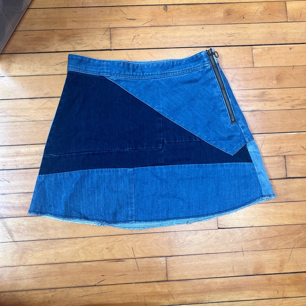 Zara A-Line Denim Skirt - Blue Patchwork